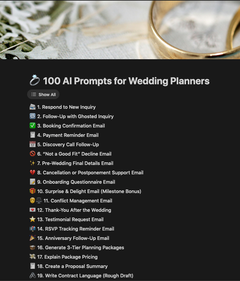 100 AI Prompts for Wedding Planners